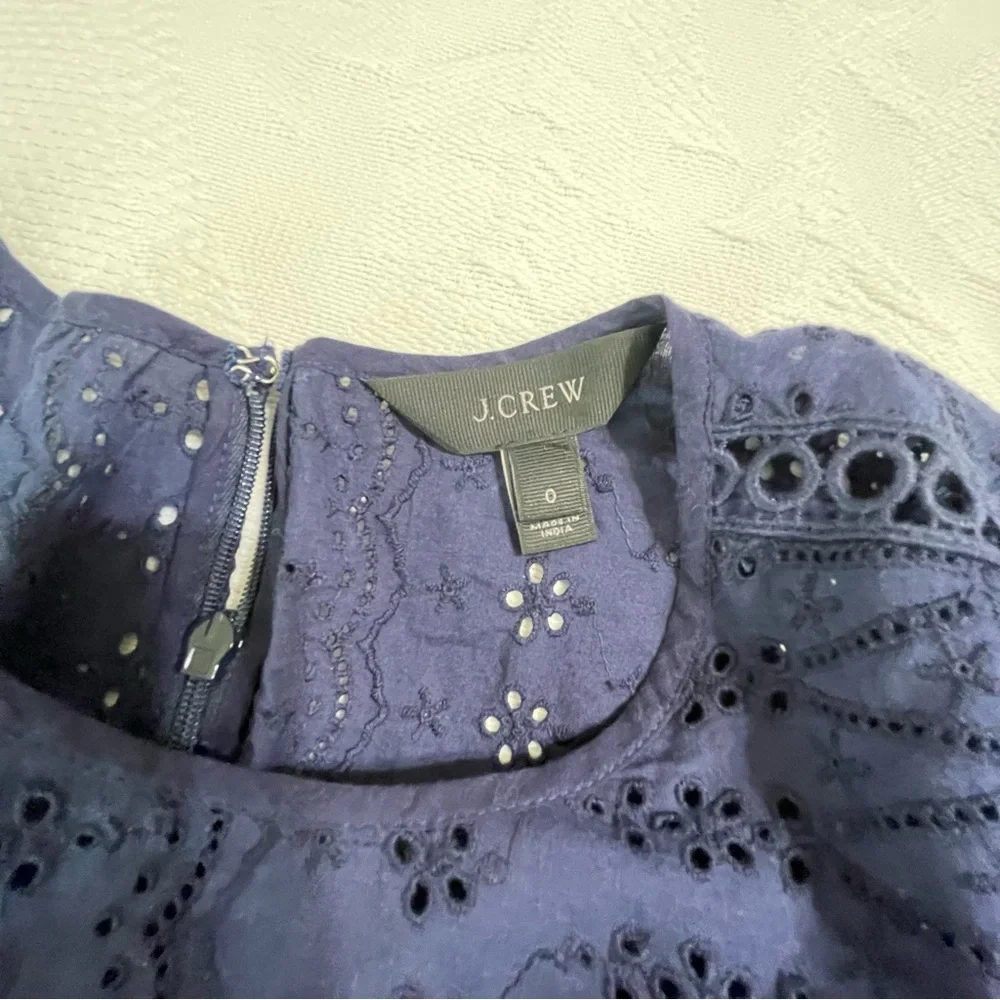 J. Crew Eyelet Lace Flutter Hem Dress Size‎ 2 Navy Blue Preppy A Line